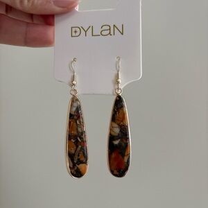 Dylan Jewelry Samira Earring Red Clay Mixed Stone Skinny Teardrop Dangle NWT
